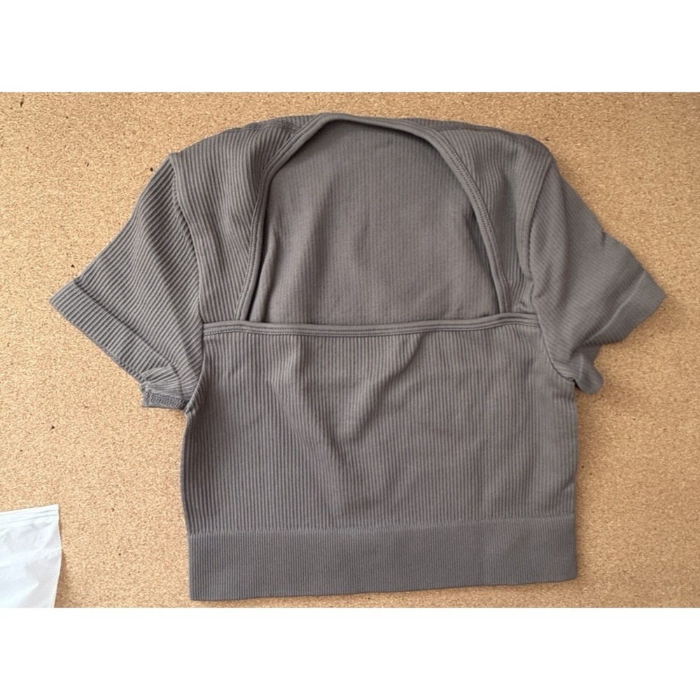 OQQ Ribbed Crop Top Brown Taupe Square Neck‎ NWOT Size S